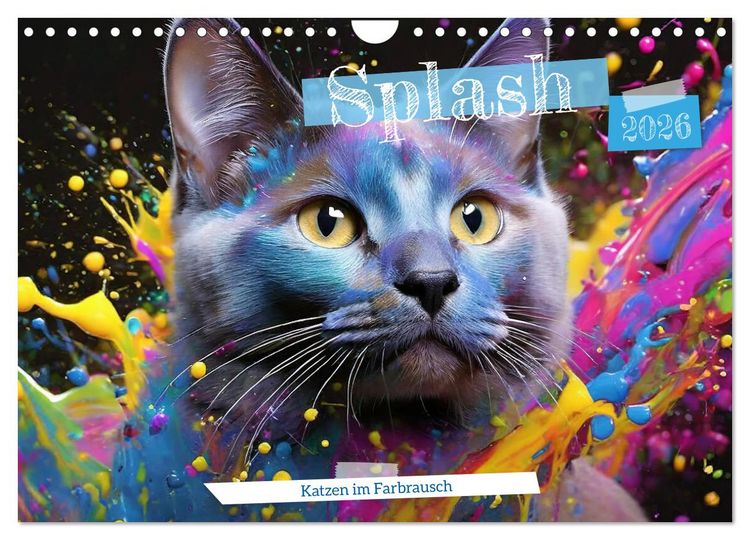 Produktbild: Splash - Katzen im Farbrausch (Wandkalender 2026 DIN A4 quer), CALVENDO Monatskalender