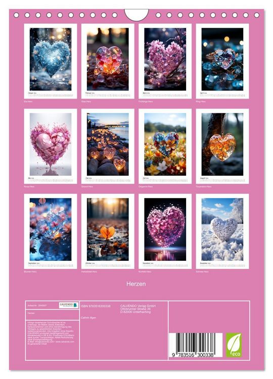 Produktbild: Herzen (Wandkalender 2026 DIN A4 hoch), CALVENDO Monatskalender