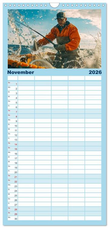 Produktbild: Familienplaner 2026 - Angeln und Fischen Impressionen mit 5 Spalten (Wandkalender, 21 x 45 cm) CALVENDO