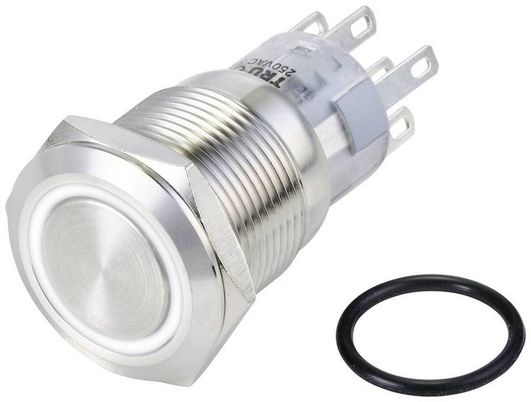 Produktbild: TRU COMPONENTS TC-10090988 LAS1-AGQ-22ZE/W/24V/S Vandalismusgesch&uuml;tzter Drucktaster 250 V/AC 3 A 2 x Ein/Ein rastend Wei&szlig; IP65 1 St.