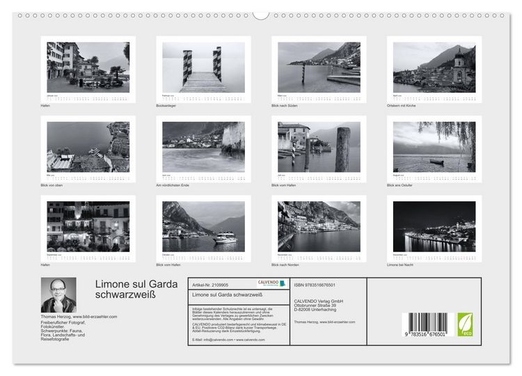 Produktbild: Limone sul Garda schwarzwei&szlig; (hochwertiger Premium Wandkalender 2026 DIN A2 quer), Kunstdruck in Hochglanz