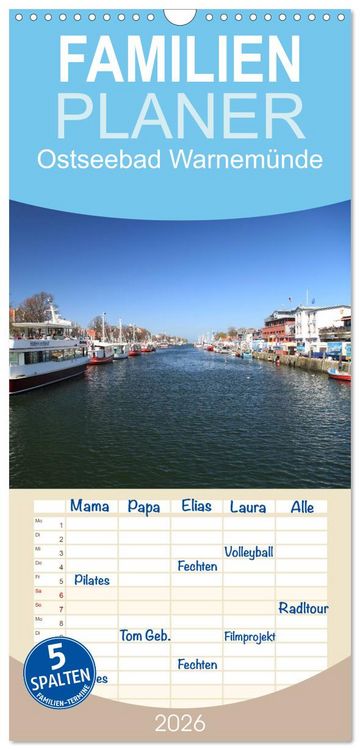 Produktbild: Familienplaner 2026 - Ostseebad Warnem&uuml;nde mit 5 Spalten (Wandkalender, 21 x 45 cm) CALVENDO
