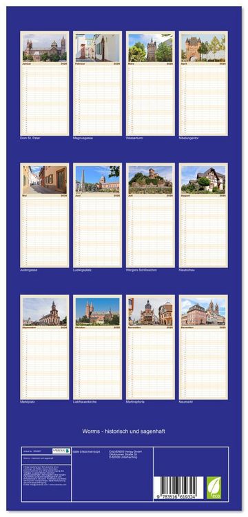 Produktbild: Familienplaner 2026 - Worms - historisch und sagenhaft mit 5 Spalten (Wandkalender, 21 x 45 cm) CALVENDO