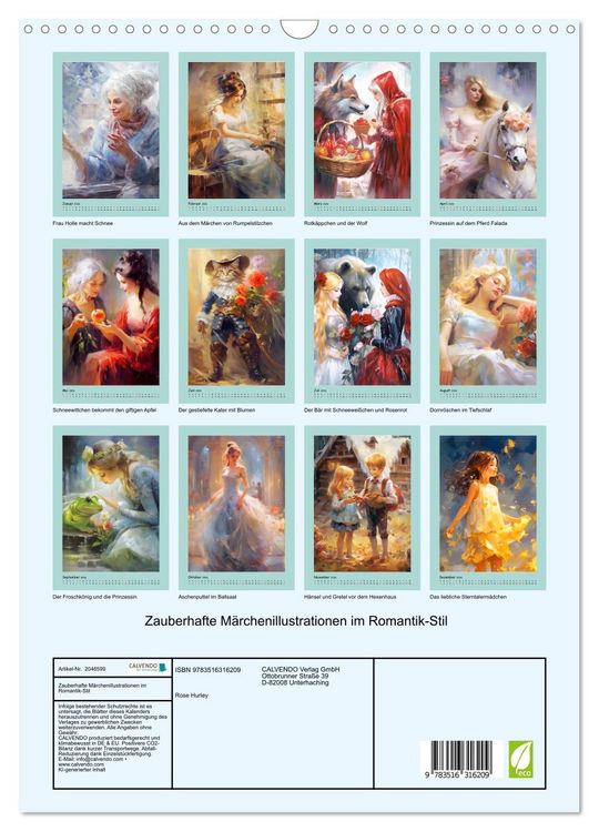 Produktbild: Zauberhafte M&auml;rchenillustrationen im Romantik-Stil (Wandkalender 2026 DIN A3 hoch), CALVENDO Monatskalender