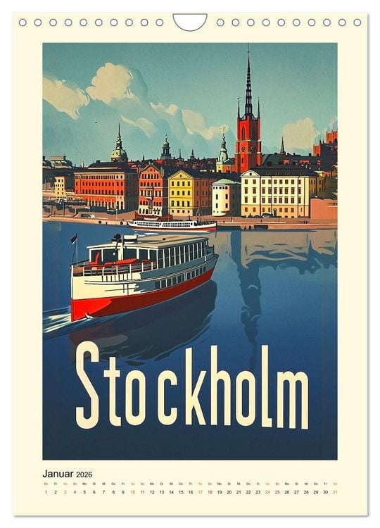 Produktbild: Metropolen Retro-Kalender (Wandkalender 2026 DIN A4 hoch), CALVENDO Monatskalender