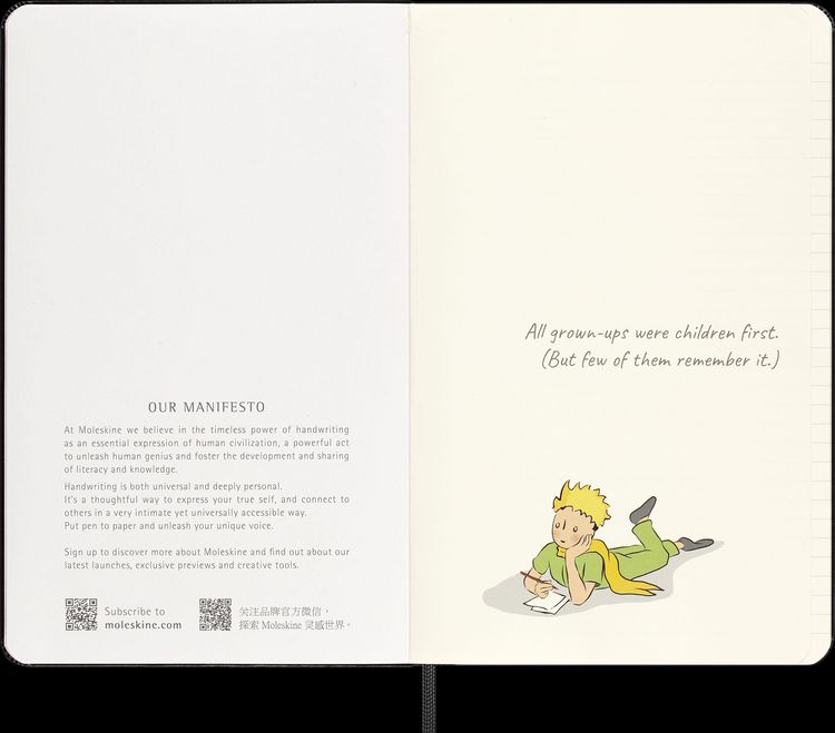 Produktbild: Moleskine der kleine Prinz Notizbuch schwarz in limitierter Auflage, undatierter Wochen-Monatskalender