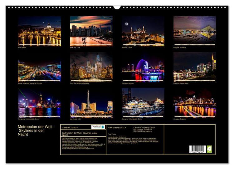 Produktbild: Metropolen der Welt - Skylines in der Nacht (Wandkalender 2026 DIN A2 quer), CALVENDO Monatskalender