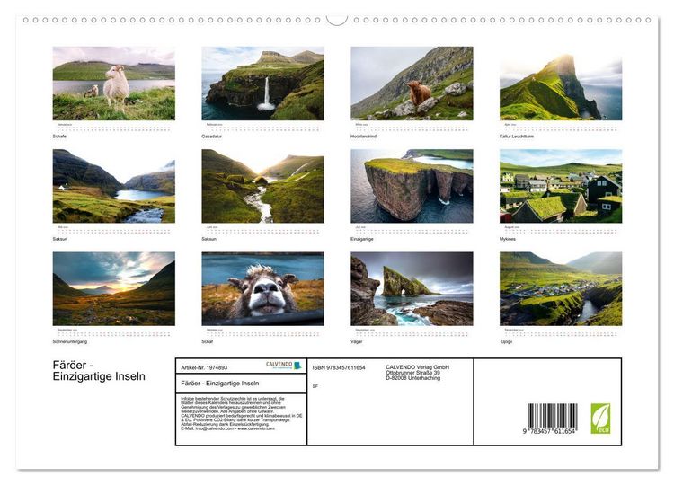 Produktbild: F&auml;r&ouml;er - Einzigartige Inseln (Wandkalender 2026 DIN A2 quer), CALVENDO Monatskalender