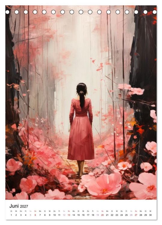 Produktbild: Zwischen Bl&uuml;ten und Tr&auml;umen - 12 kunstvolle Frauenportraits (Tischkalender 2027 DIN A5 hoch), CALVENDO Monatskalender