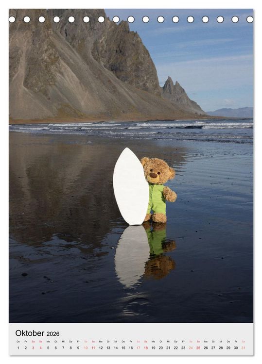 Produktbild: Travelling Teddy in Island (Tischkalender 2026 DIN A5 hoch), CALVENDO Monatskalender