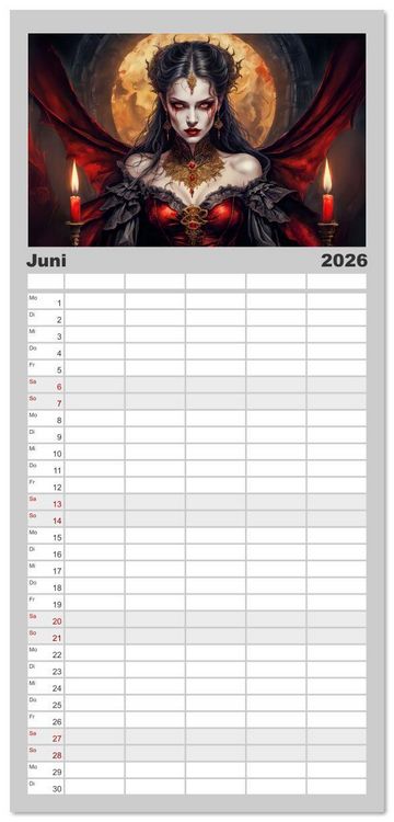 Produktbild: Familienplaner 2026 - Finsternis der Vampire - Mystischer d&uuml;sterer Fantasy Kalender mit 5 Spalten (Wandkalender, 21 x 45 cm) CALVENDO