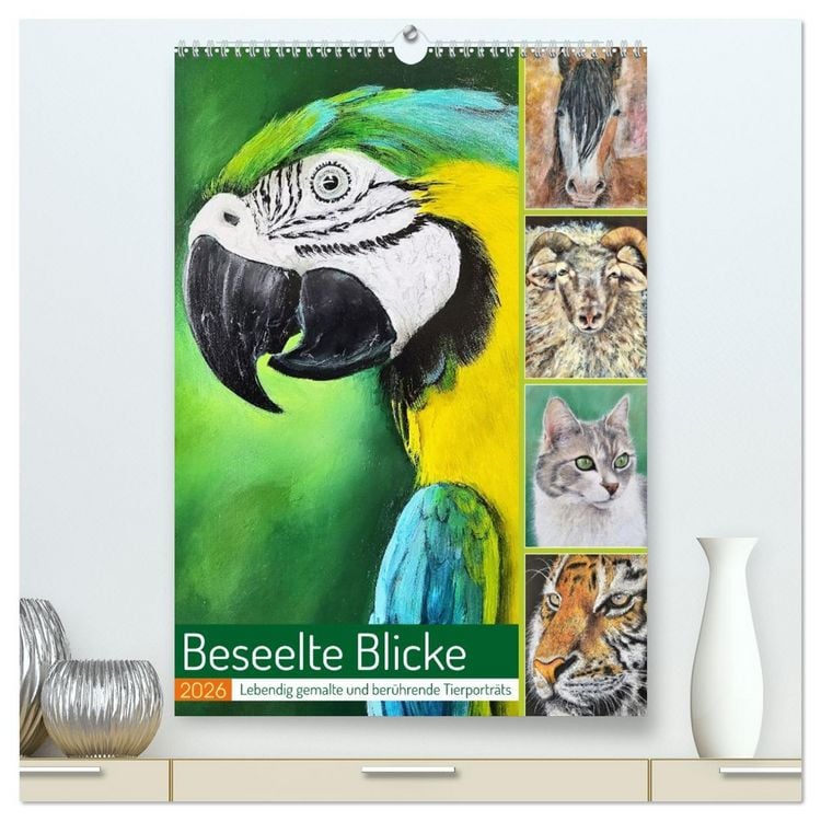 Produktbild: Beseelte Blicke - Lebendig gemalte und ber&uuml;hrende Tierportr&auml;ts (hochwertiger Premium Wandkalender 2026 DIN A2 hoch), Kunstdruck in Hochglanz