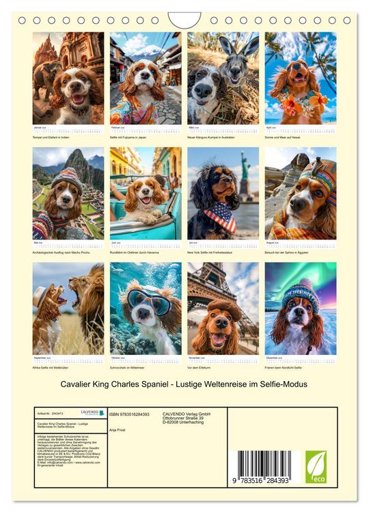 Produktbild: Cavalier King Charles Spaniel - Lustige Weltenreise im Selfie-Modus (Wandkalender 2026 DIN A4 hoch), CALVENDO Monatskalender