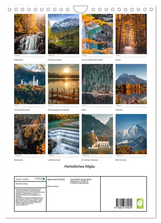 Produktbild: Herbstliches Allg&auml;u (Wandkalender 2026 DIN A4 hoch), CALVENDO Monatskalender