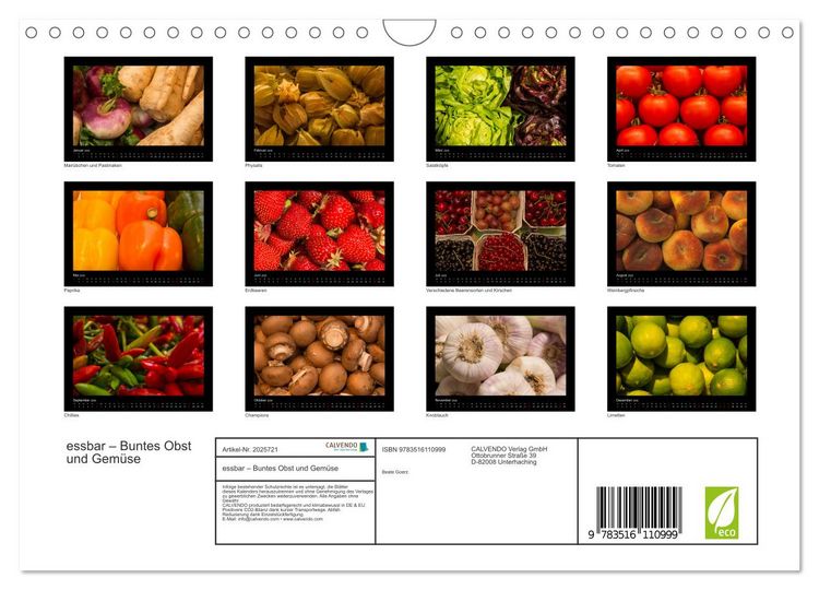 Produktbild: essbar &ndash; Buntes Obst und Gem&uuml;se (Wandkalender 2026 DIN A4 quer), CALVENDO Monatskalender