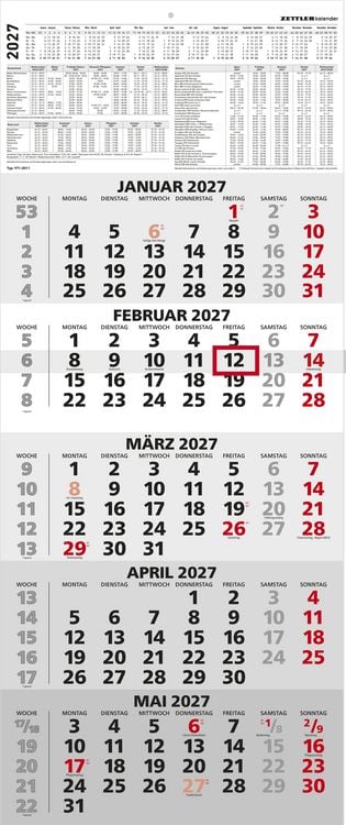 Produktbild: ZETTLER 5-Monatskalender 2027