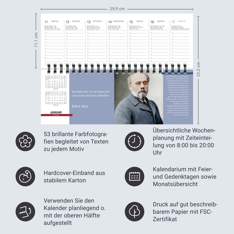 Produktbild: Der literarische Premium-Tischplaner 2027 - Wochenkalender mit Zitaten und Biografien ausgew&auml;hlter Autorinnen und Autoren