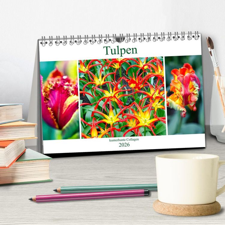 Produktbild: Tulpen - kunterbunte Collagen (Tischkalender 2026 DIN A5 quer), CALVENDO Monatskalender
