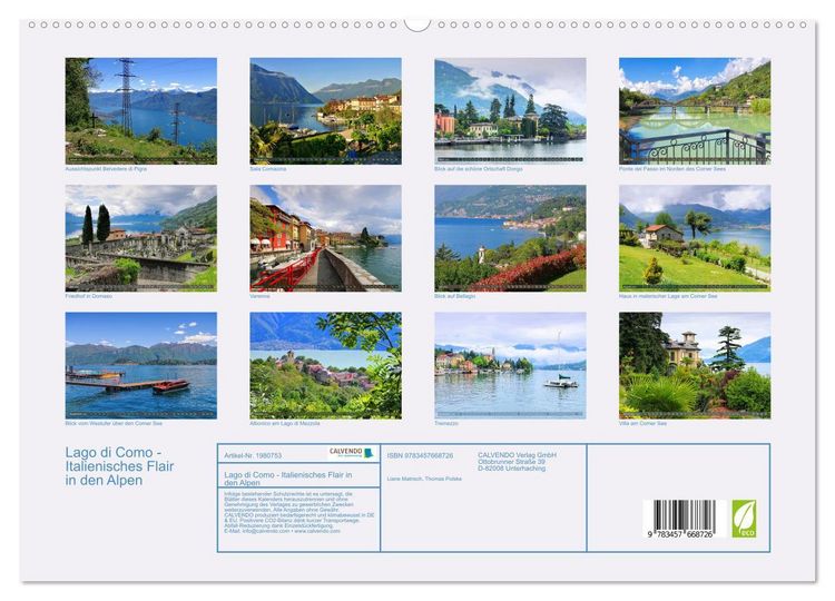 Produktbild: Lago di Como - Italienisches Flair in den Alpen (hochwertiger Premium Wandkalender 2026 DIN A2 quer), Kunstdruck in Hochglanz