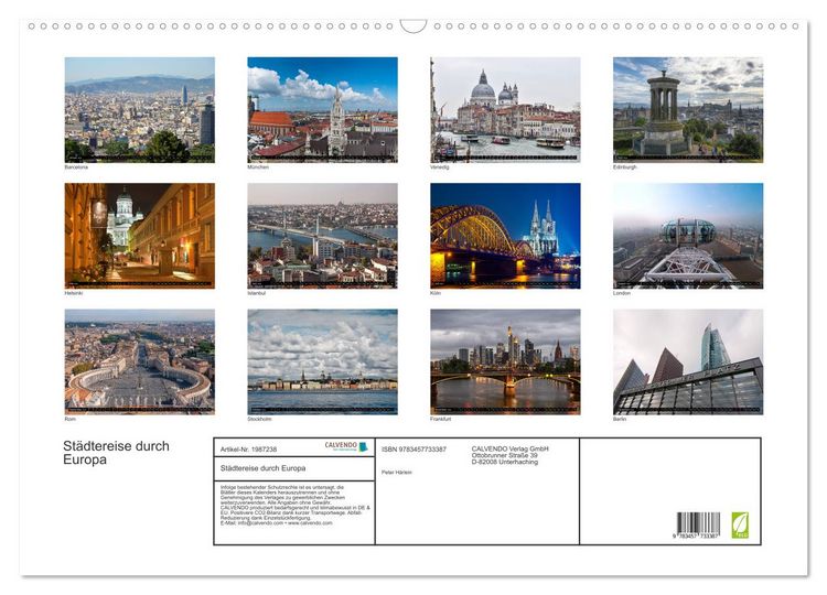 Produktbild: St&auml;dtereise durch Europa (Wandkalender 2026 DIN A2 quer), CALVENDO Monatskalender
