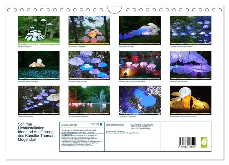 Produktbild: Schirme. Lichtinstallation Idee und Ausf&uuml;hrung des K&uuml;nstler Thomas Mogendorf (Wandkalender 2027 DIN A4 quer), CALVENDO Monatskalender