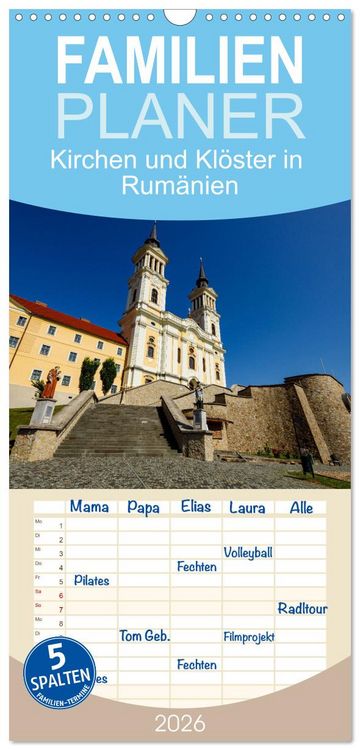 Produktbild: Familienplaner 2026 - Kirchen und Kl&ouml;ster in Rum&auml;nien mit 5 Spalten (Wandkalender, 21 x 45 cm) CALVENDO