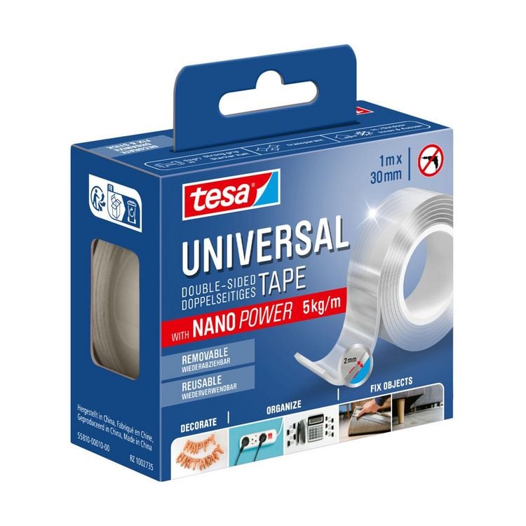 Produktbild: tesa Klebeband Universal Tape doppelseitig 1mx30mm mit Nano Power 5kg/m