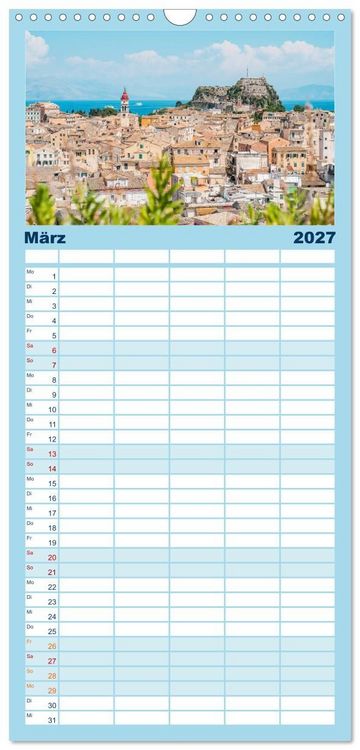 Produktbild: Familienplaner 2027 - Korfu - Gr&uuml;ne Insel im Ionischen Meer mit 5 Spalten (Wandkalender, 21 x 45 cm) CALVENDO