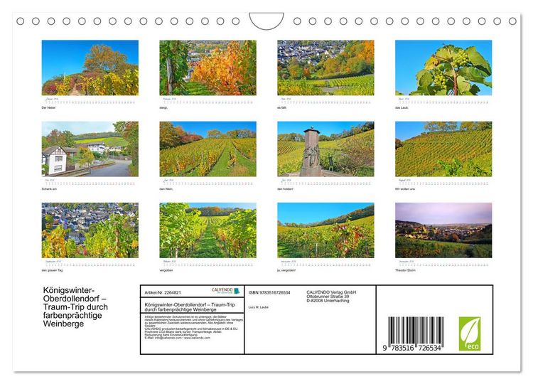 Produktbild: K&ouml;nigswinter-Oberdollendorf &ndash; Traum-Trip durch farbenpr&auml;chtige Weinberge (Wandkalender 2026 DIN A4 quer), CALVENDO Monatskalender
