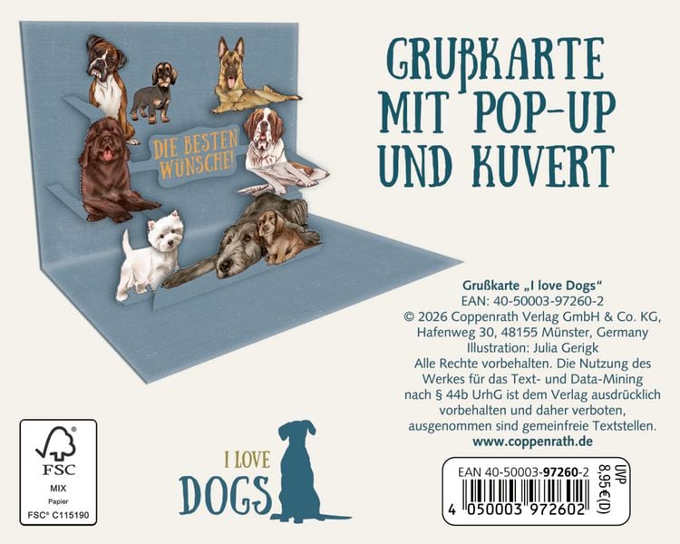 Produktbild: Pop-up-Gru&szlig;karte &ndash; I love Dogs