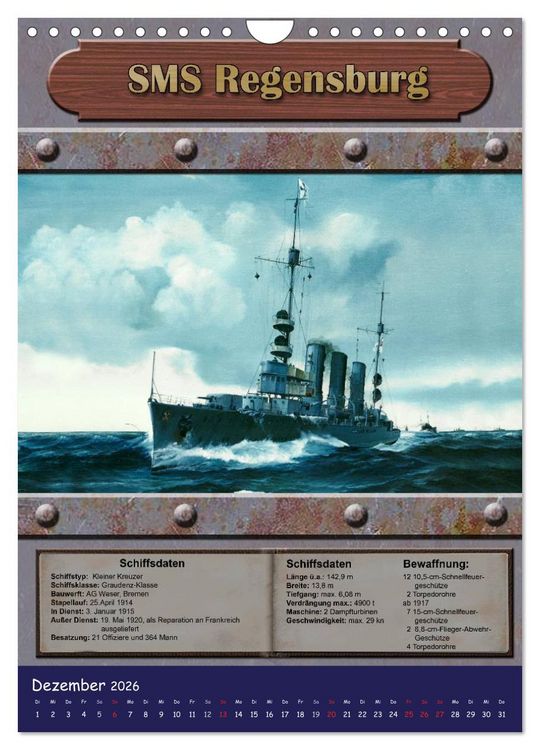 Produktbild: Die kaiserliche Marine 1871 - 1918 (Wandkalender 2026 DIN A4 hoch), CALVENDO Monatskalender