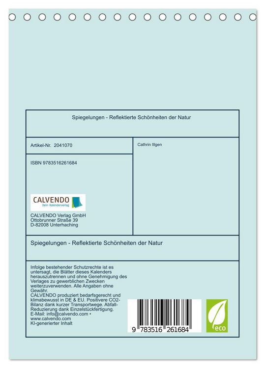 Produktbild: Spiegelungen - Reflektierte Sch&ouml;nheiten der Natur (Tischkalender 2026 DIN A5 hoch), CALVENDO Monatskalender