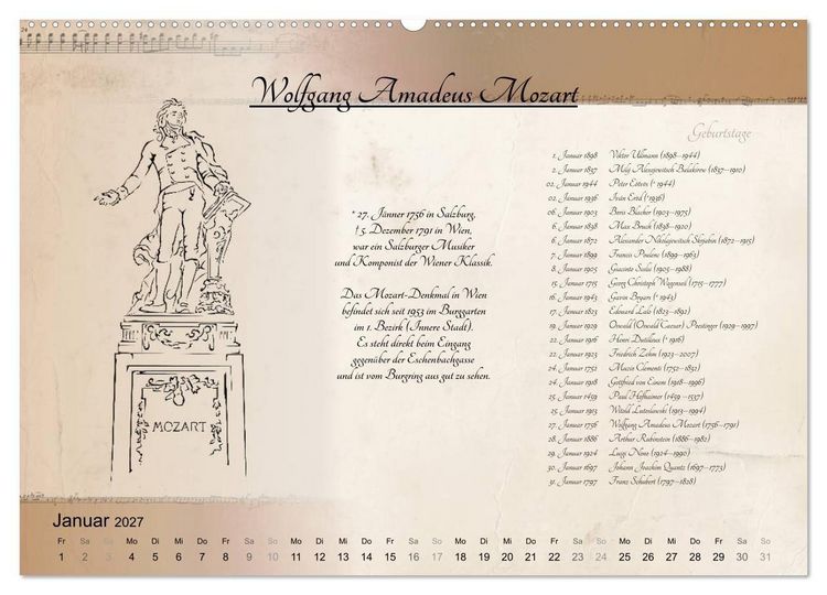 Produktbild: Von Mozart bis Beethoven (hochwertiger Premium Wandkalender 2027 DIN A2 quer), Kunstdruck in Hochglanz