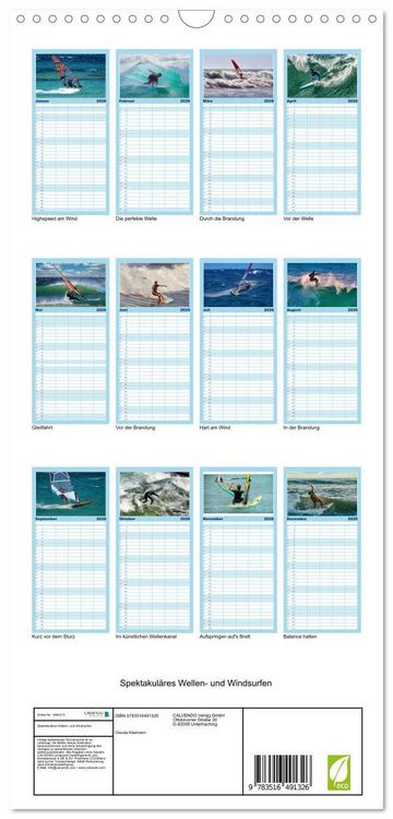 Produktbild: Familienplaner 2026 - Spektakul&auml;res Wellen- und Windsurfen mit 5 Spalten (Wandkalender, 21 x 45 cm) CALVENDO
