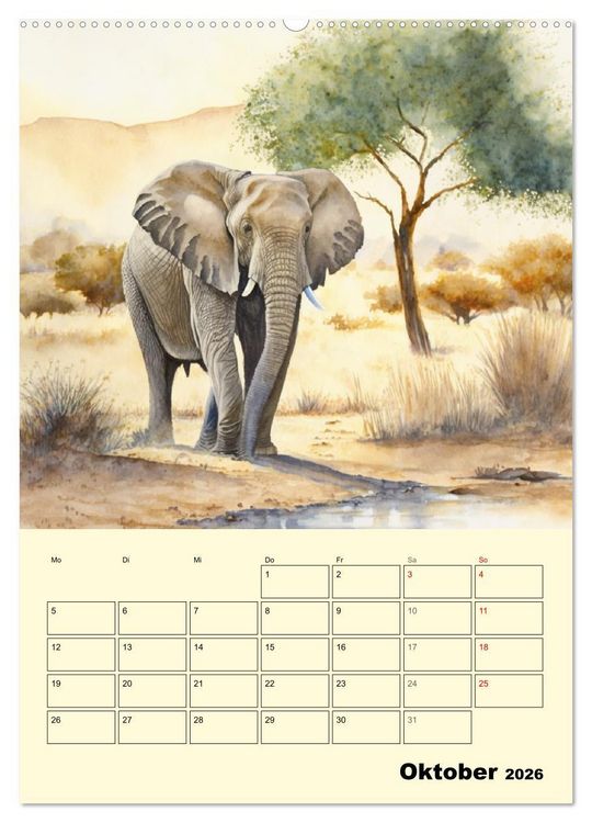 Produktbild: Sch&ouml;ne Aquarelle. Darstellungen von Afrikas Wildtieren (hochwertiger Premium Wandkalender 2026 DIN A2 hoch), Kunstdruck in Hochglanz