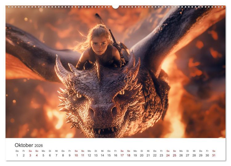 Produktbild: Kraft und Magie - Die Welt der Drachenkriegerinnen (hochwertiger Premium Wandkalender 2026 DIN A2 quer), Kunstdruck in Hochglanz