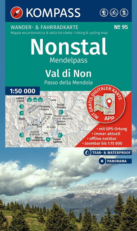 Produktbild: KOMPASS Wanderkarte 95 Nonstal, Mendelpass, Val di Non, Passo della Mendola 1:50.000