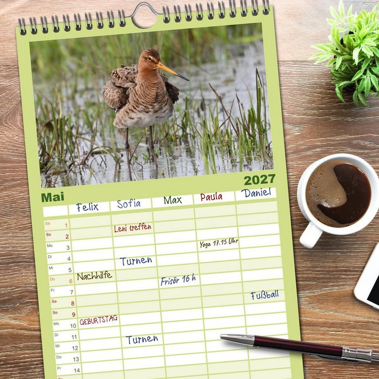 Produktbild: Familienplaner 2027 - Die bedrohten Uferschnepfen mit 5 Spalten (Wandkalender, 21 x 45 cm) CALVENDO