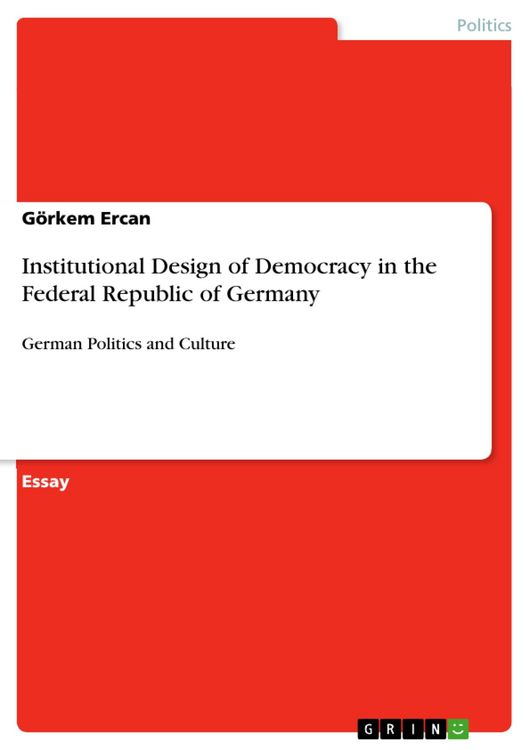 Produktbild: Institutional Design of Democracy in the Federal Republic of Germany