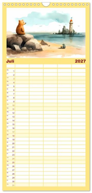 Produktbild: Familienplaner 2027 - B&auml;rige Illustrationen mit 5 Spalten (Wandkalender, 21 x 45 cm) CALVENDO