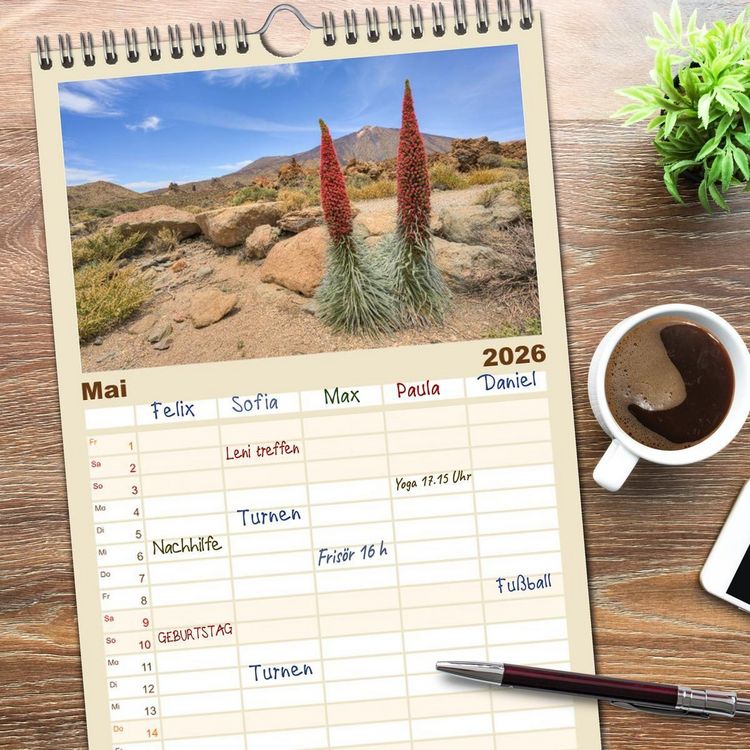 Produktbild: Familienplaner 2026 - Faszination Teneriffa mit 5 Spalten (Wandkalender, 21 x 45 cm) CALVENDO