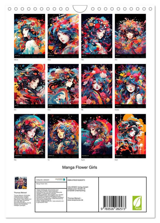 Produktbild: Manga Flower Girls (Wandkalender 2026 DIN A4 hoch), CALVENDO Monatskalender