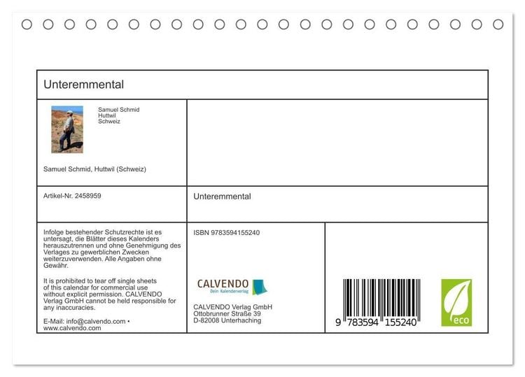 Produktbild: Unteremmental (Tischkalender 2027 DIN A5 quer), CALVENDO Monatskalender