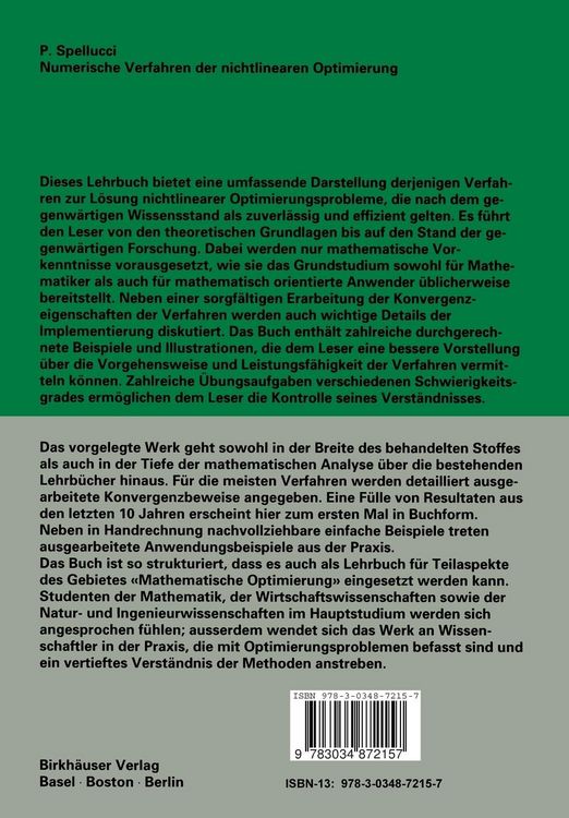 Produktbild: Numerische Verfahren der nichtlinearen Optimierung