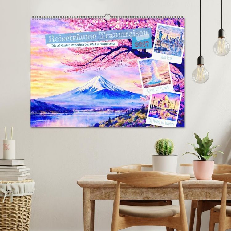 Produktbild: Reisetr&auml;ume Traumreisen. Die sch&ouml;nsten Reiseziele der Welt in Watercolor (Wandkalender 2027 DIN A2 quer), CALVENDO Monatskalender