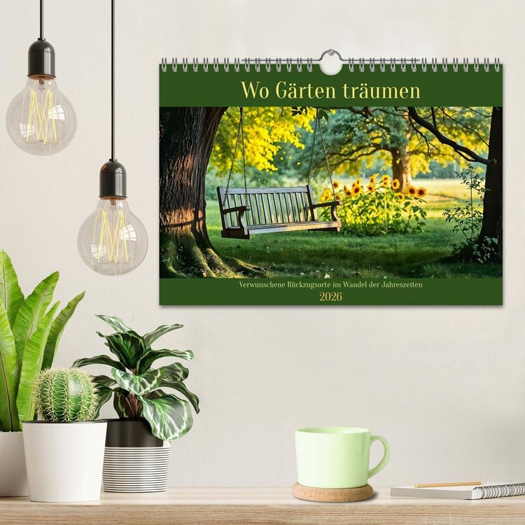 Produktbild: Wo G&auml;rten tr&auml;umen - Verwunschene R&uuml;ckzugsorte im Wandel der Jahreszeiten (Wandkalender 2026 DIN A4 quer), CALVENDO Monatskalender