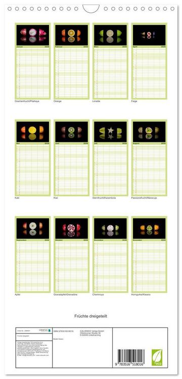 Produktbild: Familienplaner 2026 - Fr&uuml;chte dreigeteilt mit 5 Spalten (Wandkalender, 21 x 45 cm) CALVENDO