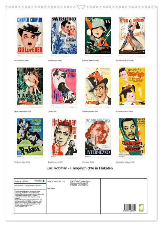 Produktbild: Eric Rohman - Filmgeschichte in Plakaten (Wandkalender 2026 DIN A2 hoch), CALVENDO Monatskalender