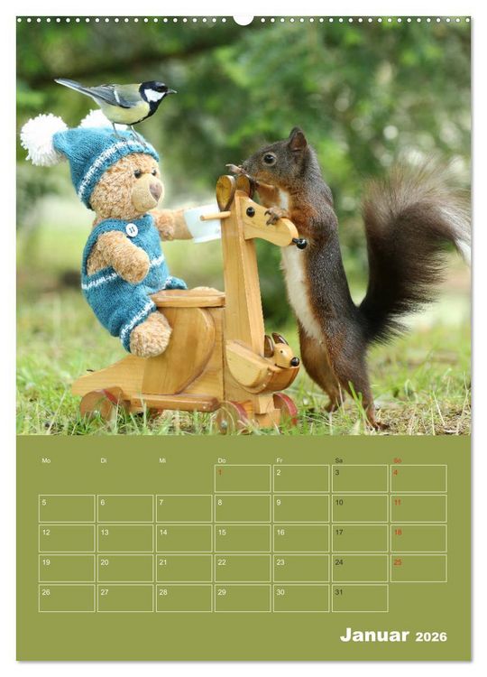 Produktbild: Eichh&ouml;rnchen - Abenteuer mit Freund Teddy (Wandkalender 2026 DIN A2 hoch), CALVENDO Monatskalender