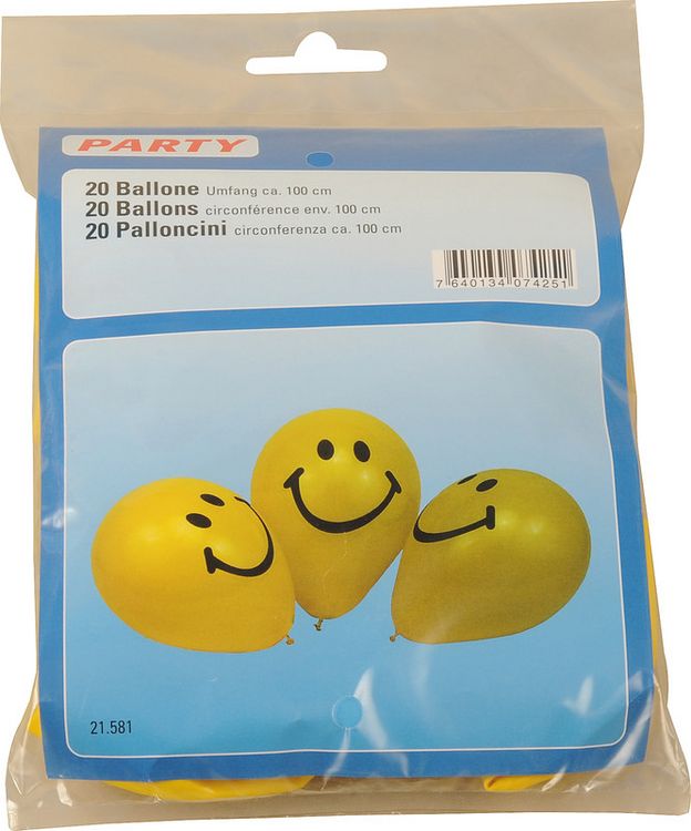 Produktbild: PARTY Ballone Fantasie, Smiley Umfang 100 cm 20 St&uuml;ck